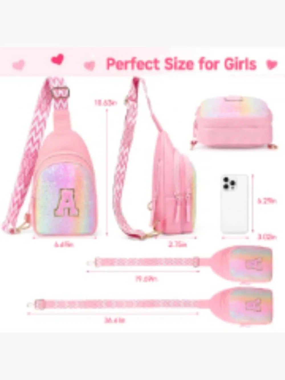 Girls Initial Crossbody Sling Bag with Keychain, Water-Resistant Faux Leather,